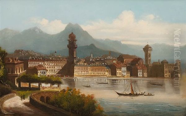 Riva Am Gardasee Oil Painting by Johann Wilhelm Jankowski