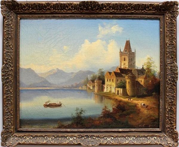 Starnberger See Mit Blick Auf Possenhofen Oil Painting by Johann Wilhelm Jankowski