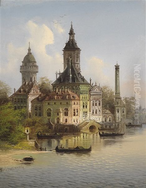 Capriccio Von Rotterdam Oil Painting by Johann Wilhelm Jankowski