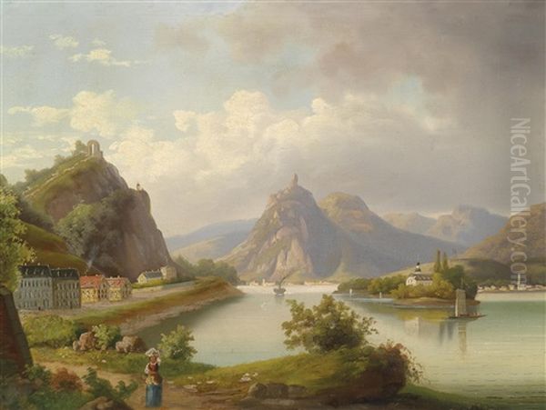 Rheinlandschaft (?) Oil Painting by Johann Wilhelm Jankowski