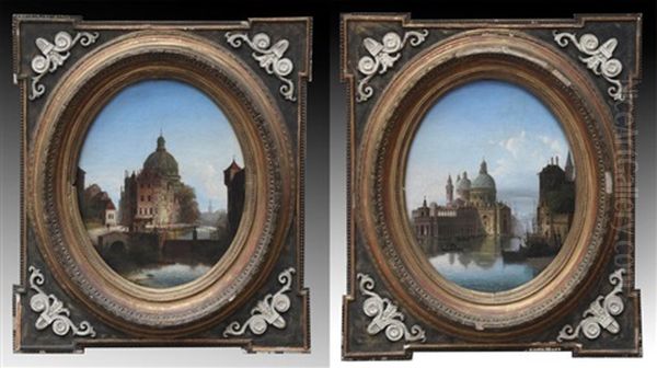 Vue De Santa Maria Della Salute (+ Vue D'un Pont A Venise; Pair) Oil Painting by Johann Wilhelm Jankowski