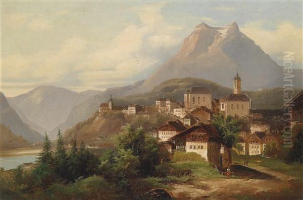 Blick Auf Den Pilatus Mit Tomlishorn Und Esel, Ort-kriens Bei Luzern Oil Painting by Johann Wilhelm Jankowski