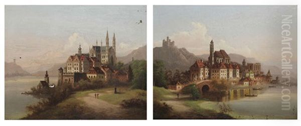 Vue Sur Apollonarus Prusse (+ Vue Sur Danstein Prusse; Pair) Oil Painting by Johann Wilhelm Jankowski