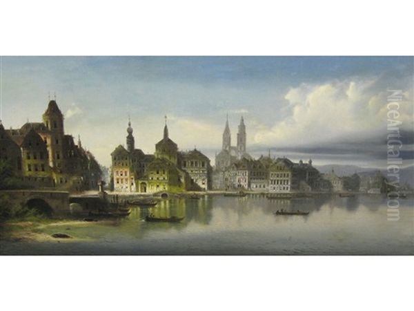 Venetian Capriccio (+ A Lakeside Town; Pair) Oil Painting by Johann Wilhelm Jankowski