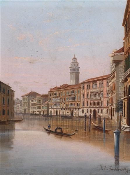 Auf Dem Canale Grande In Venedig Oil Painting by Johann Wilhelm Jankowski