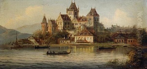 Castle On A Shore (+ Castle On A Shore; Pair) Oil Painting by Johann Wilhelm Jankowski