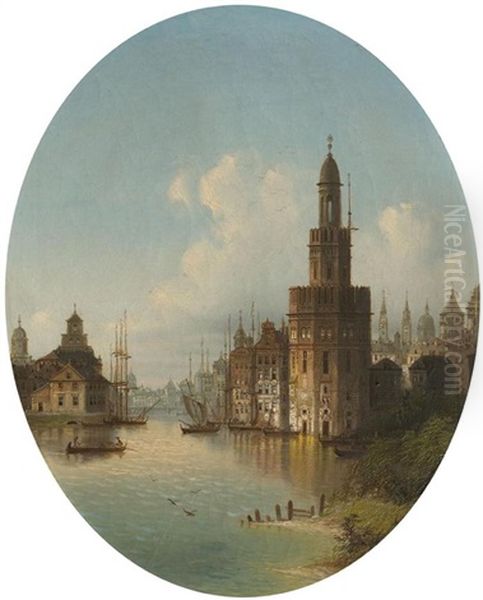 Blick Auf Den Goldenen Turm In Sevilla Oil Painting by Johann Wilhelm Jankowski