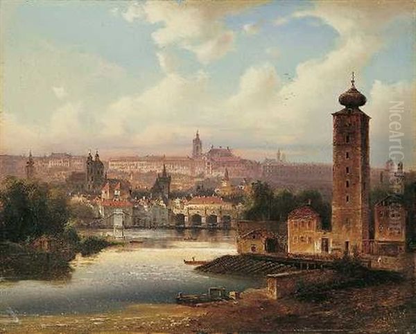 Ansicht Von Prag Oil Painting by Johann Wilhelm Jankowski