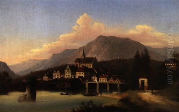 Stadtchen Am Fluss Oil Painting by Johann Wilhelm Jankowski