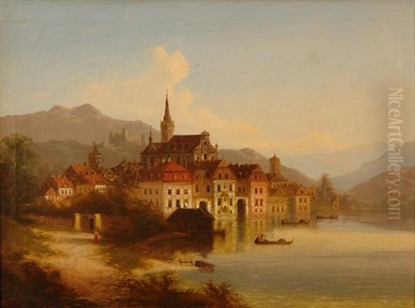 Sommer An Der Donau Oil Painting by Johann Wilhelm Jankowski