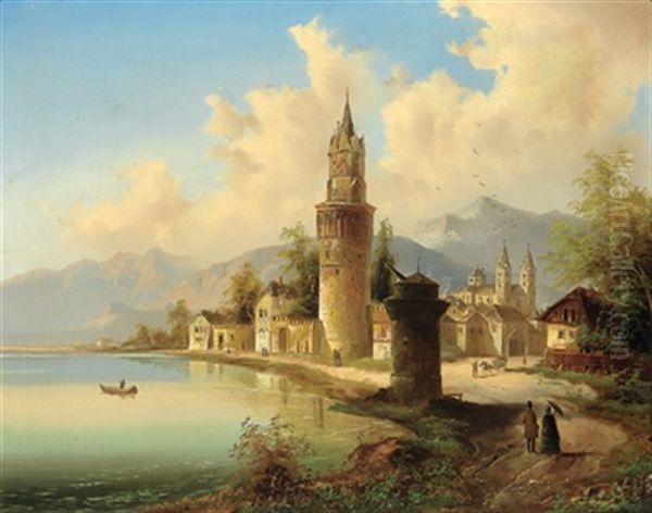 Blick Auf Andernach Am Rhein Oil Painting by Johann Wilhelm Jankowski