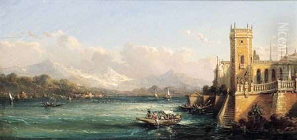 Schlosanlage An Einem Oberitalienischen See Oil Painting by Johann Wilhelm Jankowski