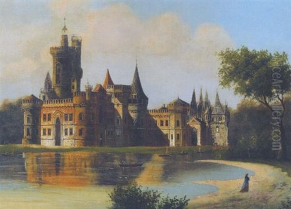 Die Franzensburg Im Schlospark Von Laxenburg Bei Wien Oil Painting by Johann Wilhelm Jankowski