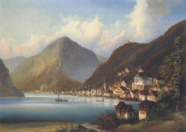 Ein Blick Auf Hallstatt Oil Painting by Johann Wilhelm Jankowski