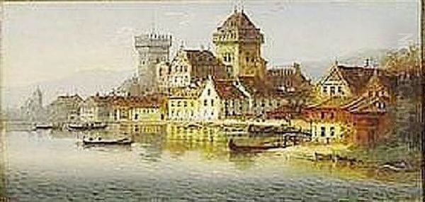 Stadtlandschaft An Oberitalienischem See Oil Painting by Johann Wilhelm Jankowski