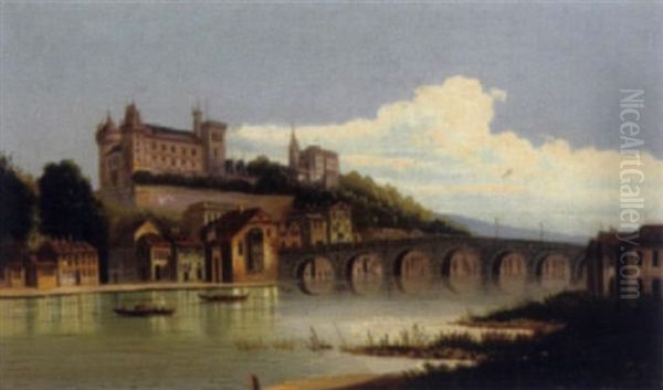 Schlos Uber Einer Fluslandschaft Oil Painting by Johann Wilhelm Jankowski