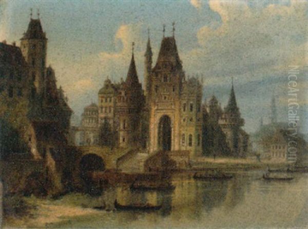 Stadtansicht Mit Fluslauf by Johann Wilhelm Jankowski