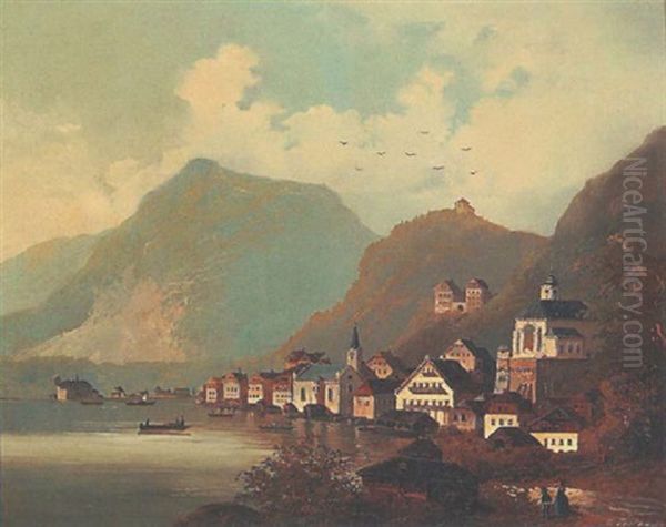 Hallstatt Oil Painting by Johann Wilhelm Jankowski