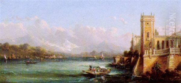 Schlossanlage An Einem Oberitalienischen See Oil Painting by Johann Wilhelm Jankowski