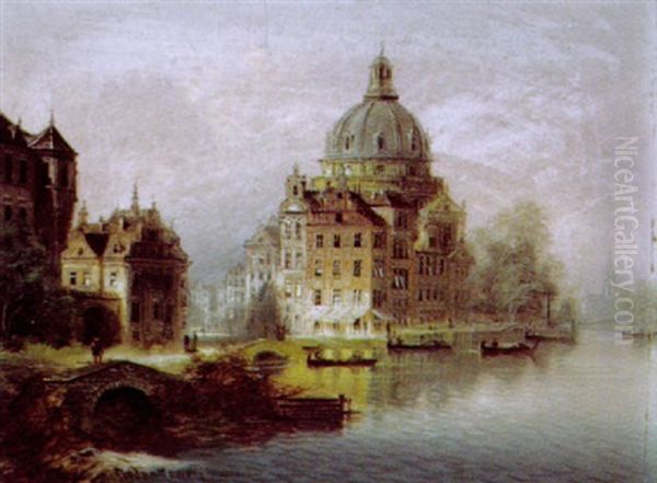 Stadtmotiv Am Fluss Oil Painting by Johann Wilhelm Jankowski