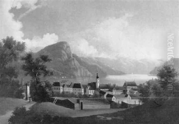 Gmunden Oil Painting by Johann Wilhelm Jankowski