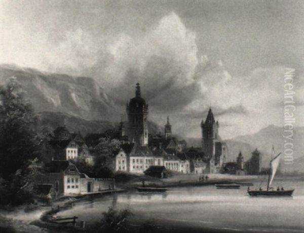 Blick Auf Den Rhein Oil Painting by Johann Wilhelm Jankowski