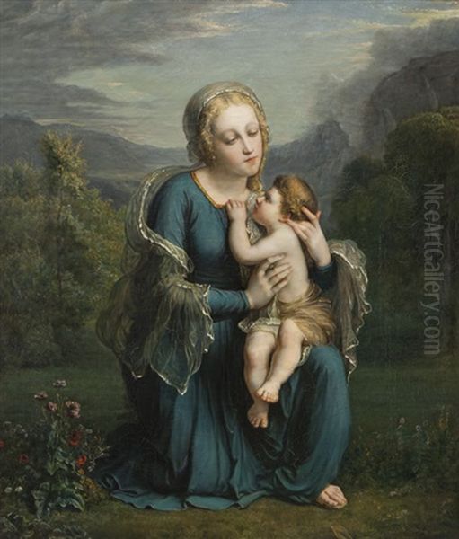 Madonna With Child Oil Painting by Louis A. F. (Jean-Louis) Janmot