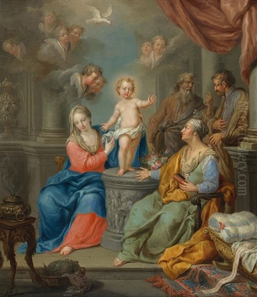 The Holy Family With Saints Anne And Joachim Oil Painting by Franz Christoph Janneck