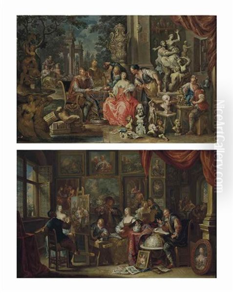 L'atelier Du Peintre; Et L'atelier Du Sculpteur (pair) Oil Painting by Franz Christoph Janneck