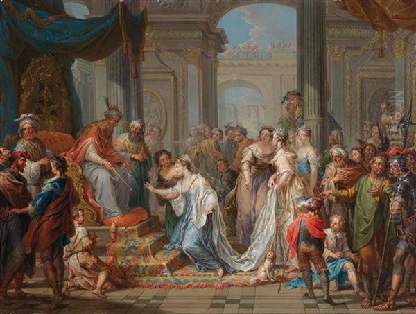 Esther Before King Ahasuerus Oil Painting by Franz Christoph Janneck