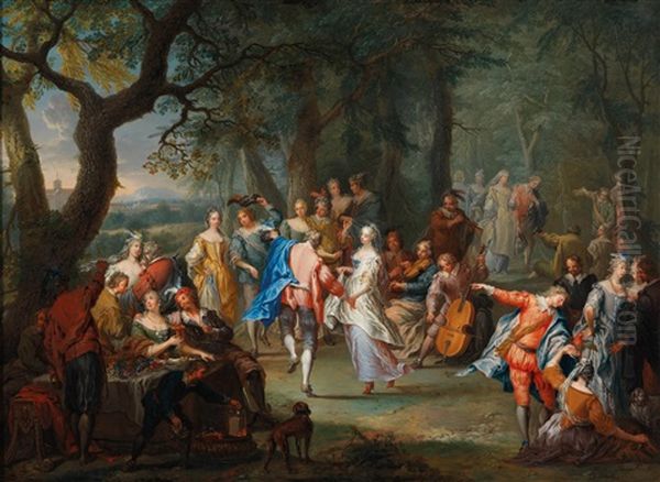 A Dance In The Palace Gardens Oil Painting by Franz Christoph Janneck