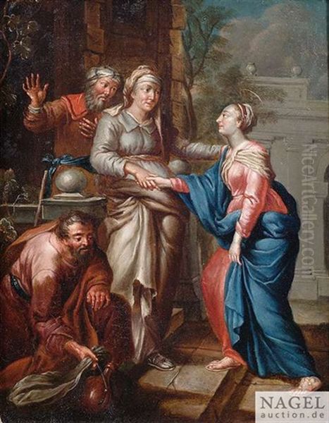 Die Heimsuchung. Das Treffen Von Maria Und Elisabeth Oil Painting by Franz Christoph Janneck