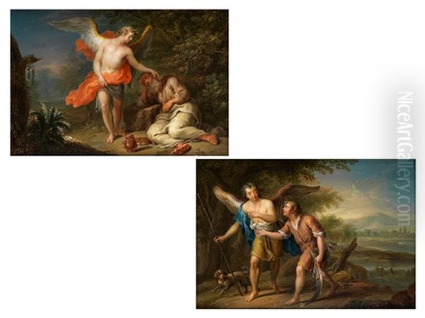 Der Engel Erscheint Dem Schlafenden Elias (+ Tobias Und Der Erzengel Rafael; Pair) Oil Painting by Franz Christoph Janneck