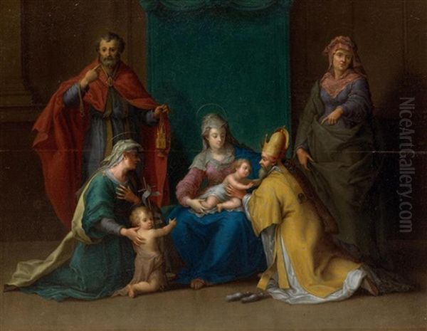 Christ In The Temple With Saint Anne, Elisabeth And John The Baptist, As Well As The Prophet Simeon Oil Painting by Franz Christoph Janneck