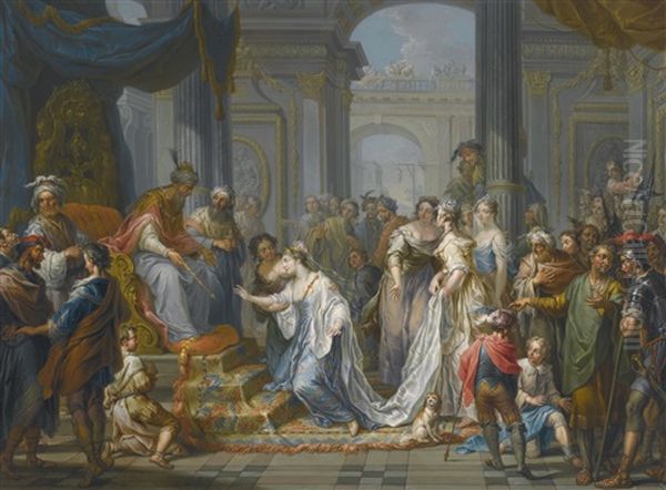 Esther Before Ahasuerus Oil Painting by Franz Christoph Janneck