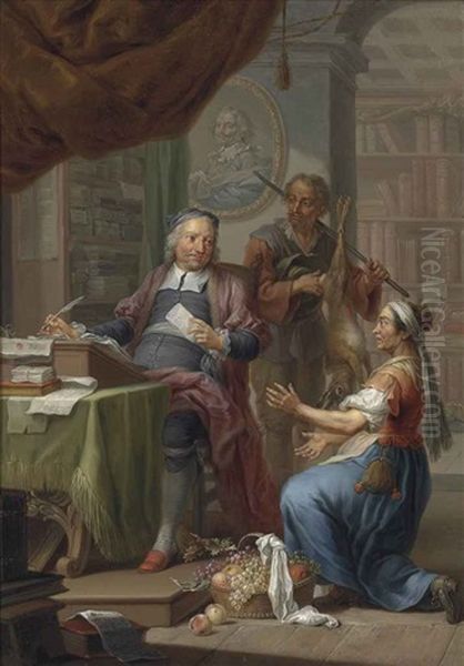 A Court Secretary At His Desk With Two Sutlers Oil Painting by Franz Christoph Janneck