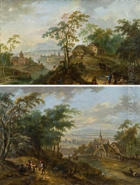 Pendants - Landschaften (pair) Oil Painting by Franz Christoph Janneck