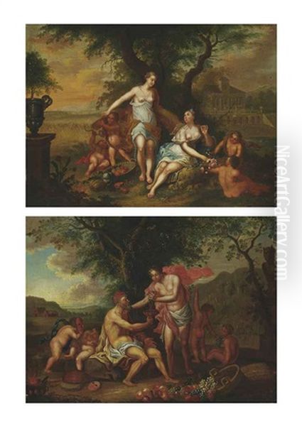 An Allegory Of Autumn (+ An Allegory Of Summer; Pair) Oil Painting by Franz Christoph Janneck