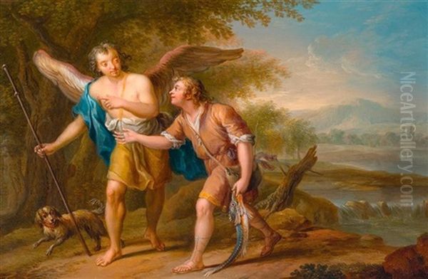 Tobias Und Der Engel Oil Painting by Franz Christoph Janneck