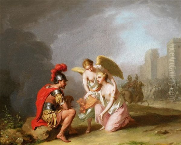 Mars Und Venus Vor Der Stadtmauer Von Troja Oil Painting by Franz Christoph Janneck