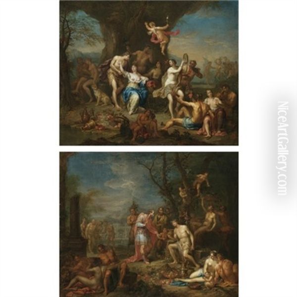 Bacchus And Ariadne (+ King Oeneus Swearing Allegiance To Bacchus; Pair) Oil Painting by Franz Christoph Janneck