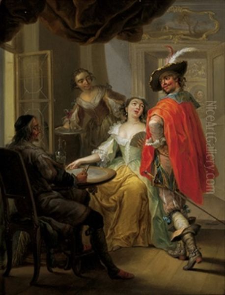 Gesellschaft Beim Kartenspiel In Einem Eleganten Interieur Oil Painting by Franz Christoph Janneck