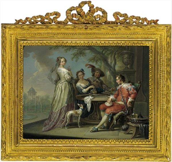 Elegante Gesellschaft Beim Kartenspiel Oil Painting by Franz Christoph Janneck