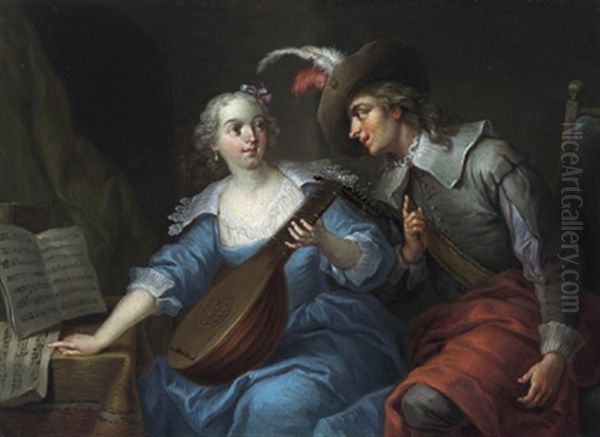 Musizierendes Paar Oil Painting by Franz Christoph Janneck