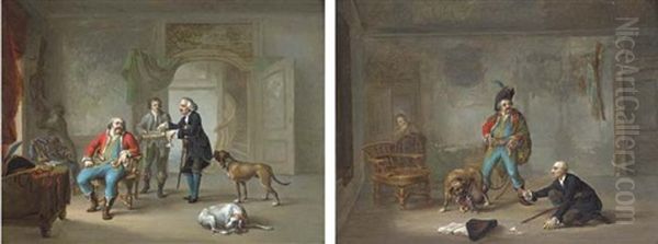 Sobriety (+ Insobriety: Gentlemen In Interiors Before And After; Pair) Oil Painting by Franz Christoph Janneck