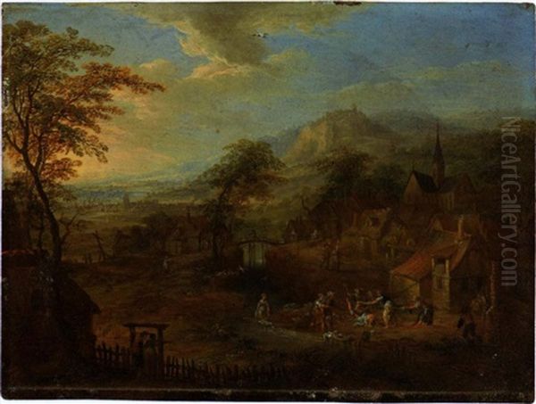 Landschaft Mit Dorf Oil Painting by Franz Christoph Janneck