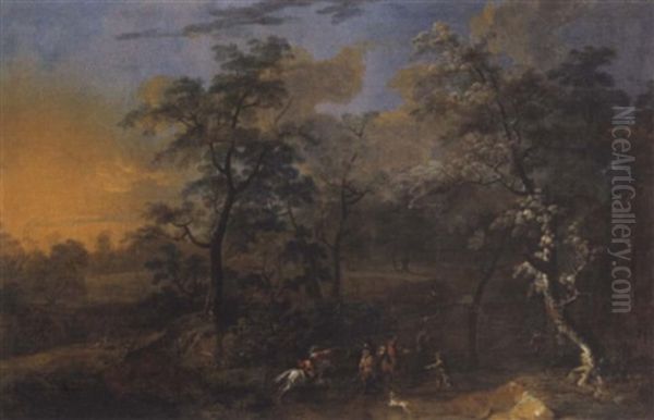 Bewaldete Landschaft Mit Einem Uberfall Oil Painting by Franz Christoph Janneck