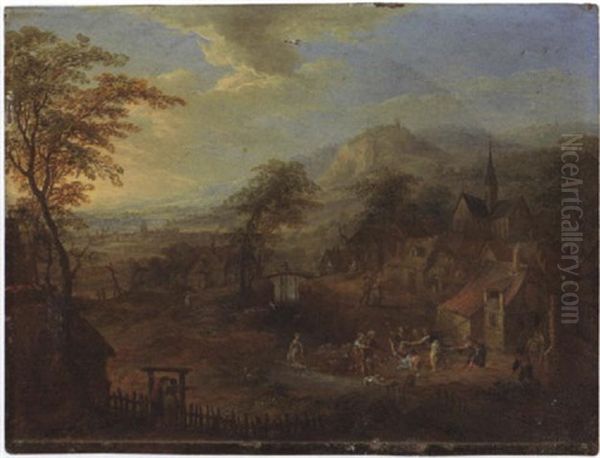 Landschaft Mit Dorf Oil Painting by Franz Christoph Janneck