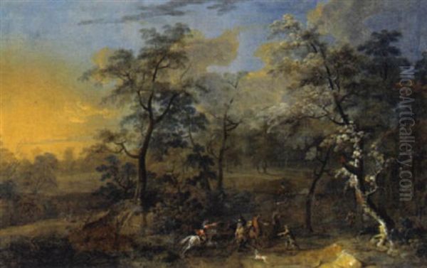 Bewaldete Landschaft Mit Einem Uberfall Oil Painting by Franz Christoph Janneck