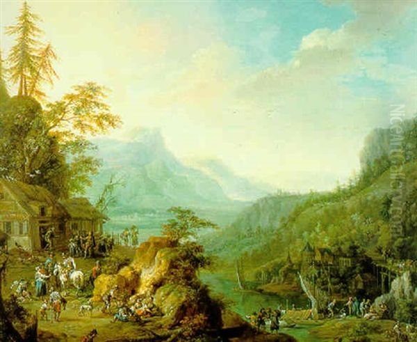 Gebirgige Landschaft Mit Reisenden Oil Painting by Franz Christoph Janneck